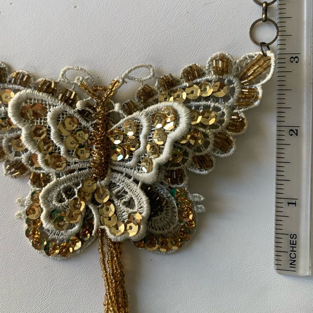 Necklace Butterfly Sequin Beaded Statement Neckla… - image 8